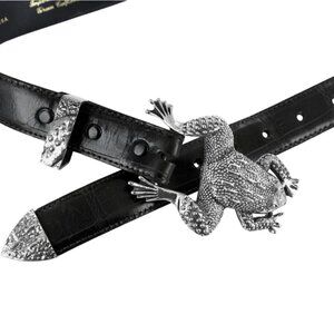 Hartnell Ladies Vintage Frog Belt Genuine Black Leather Alligator Grain USA Made